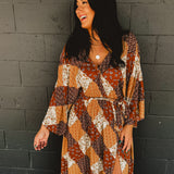 Harvest Patch Slit Maxi Dress - Brown Multi