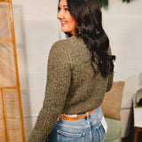 Speckled Contrast Button Down Cardigan - Olive