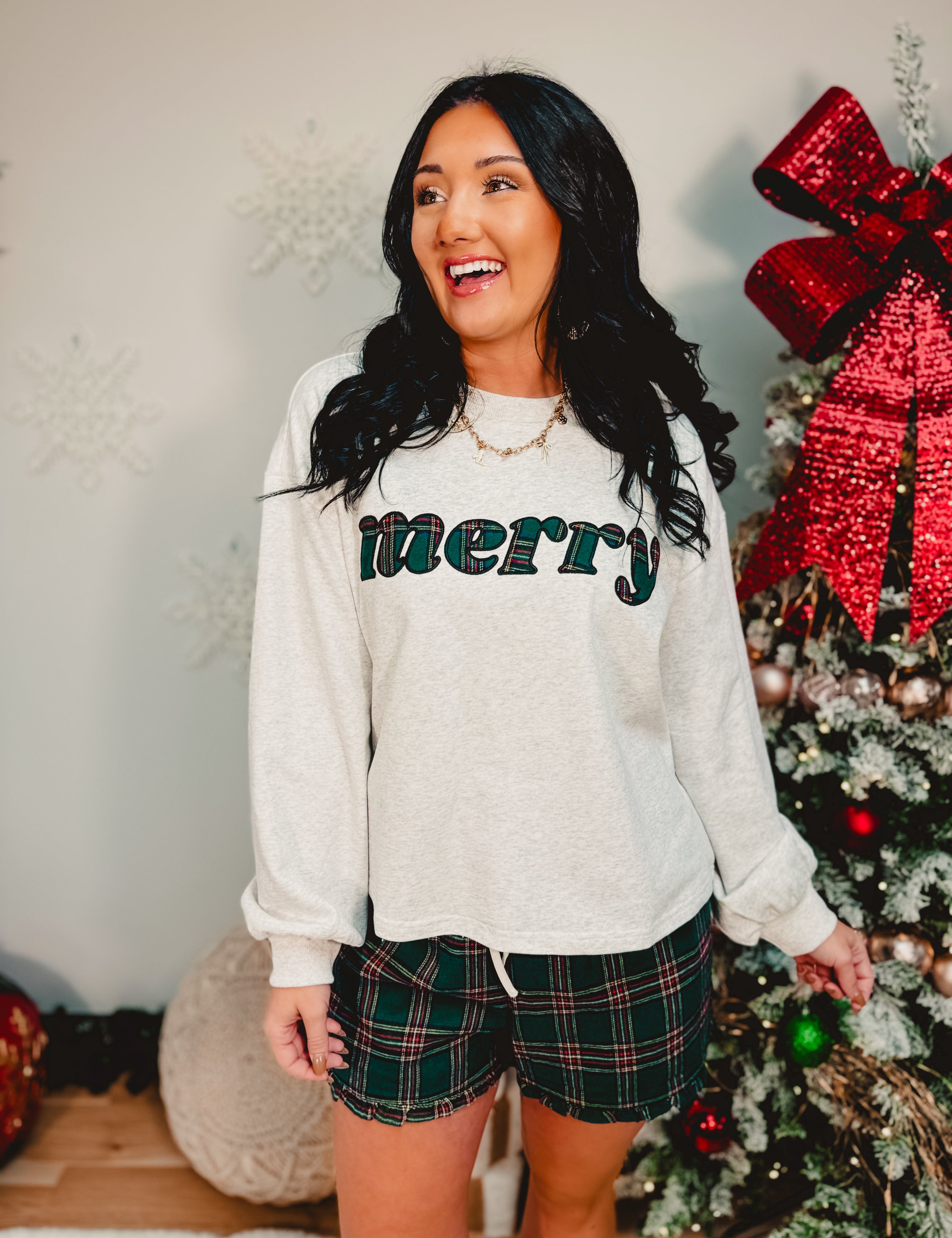 Merry Gingham Top & Short Set - H. Grey/Green - Lace and Grace Boutique