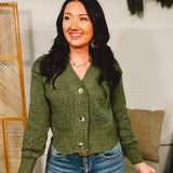 Button Front Sweater Cardigan - Heather Olive
