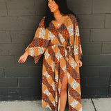 Harvest Patch Slit Maxi Dress - Brown Multi