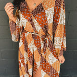 Harvest Patch Slit Maxi Dress - Brown Multi