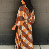 Harvest Patch Slit Maxi Dress - Brown Multi