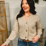 Button Front Sweater Cardigan - Heather Taupe
