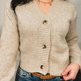 Button Front Sweater Cardigan - Heather Taupe