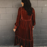 Velvet Long Sleeve Maxi Dress - Camel