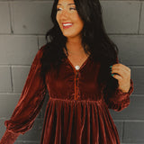 Velvet Long Sleeve Maxi Dress - Camel