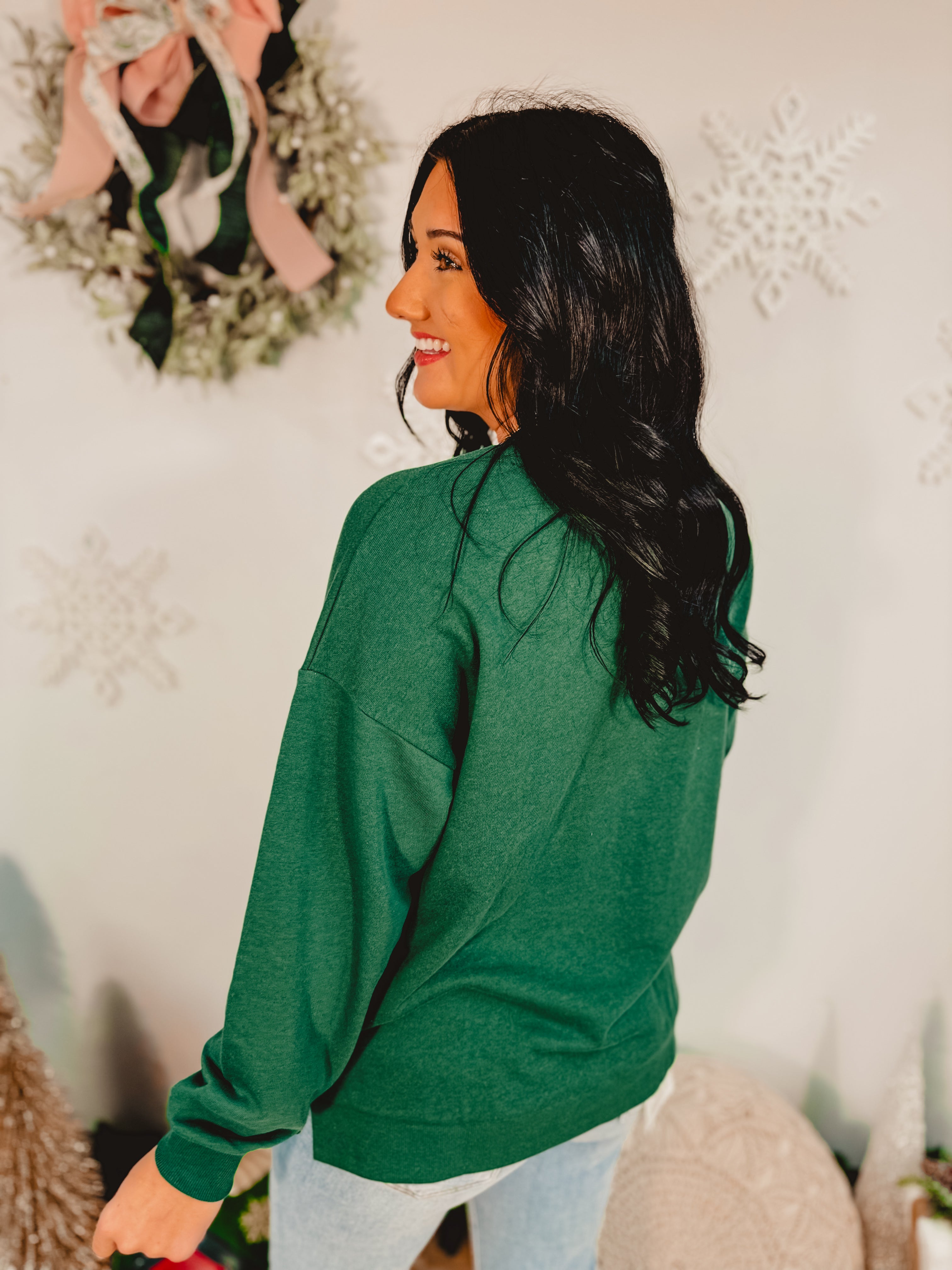 Sequin Alpine Nutcracker Sweatshirt - Dark Green - Lace and Grace Boutique