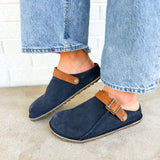 Birkenstock Lutry Premium Suede Clog - New Navy/Cognac - Lace and Grace Boutique