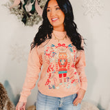 Christmas Nutcracker Long Sleeve Graphic Tee - Pale Pink - Lace and Grace Boutique
