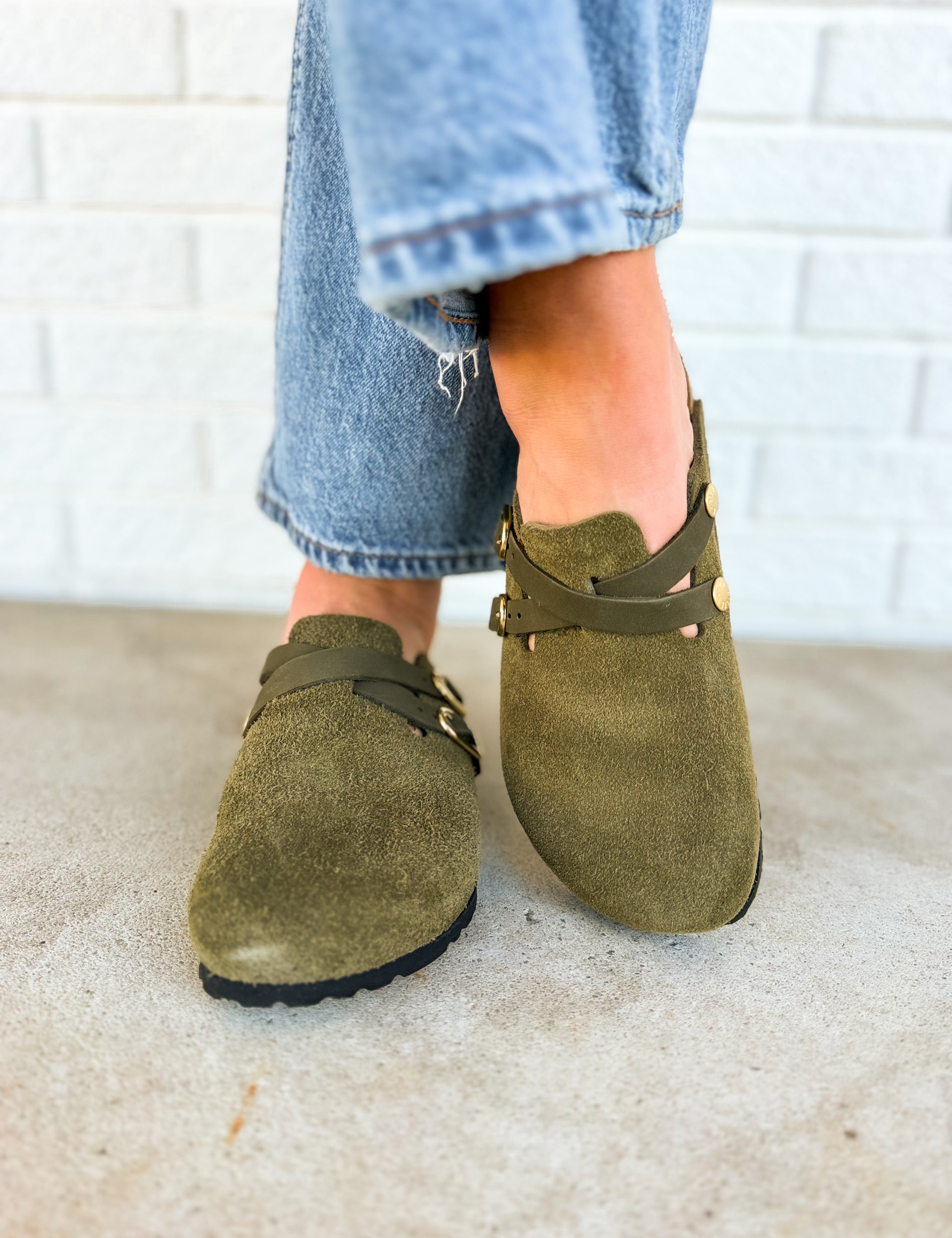 Birkenstock Blair Suede Leather Clog - Thyme - Lace and Grace Boutique