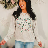 Embroidered Christmas Lights Bow Sweatshirt - Heather Grey
