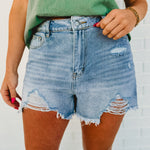 High Rise Distressed Wide Leg Denim Shorts - Medium Denim - Lace and Grace Boutique