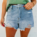 High Rise Distressed Wide Leg Denim Shorts - Medium Denim - Lace and Grace Boutique