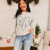 Embroidered Christmas Lights Bow Sweatshirt - Heather Grey