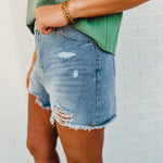 High Rise Distressed Wide Leg Denim Shorts - Medium Denim - Lace and Grace Boutique