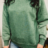 Acid Washed Fleece Crewneck Sweatshirt - Dark Green