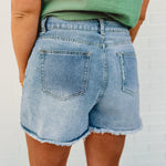 High Rise Distressed Wide Leg Denim Shorts - Medium Denim - Lace and Grace Boutique
