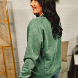 Acid Washed Fleece Crewneck Sweatshirt - Dark Green