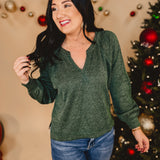 Split Neck Raglan Top - Hunter Green