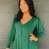 Swiss Dot Long Sleeve Button Maxi Dress - Evergreen