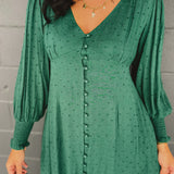 Swiss Dot Long Sleeve Button Maxi Dress - Evergreen