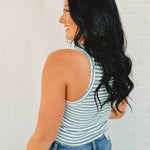 Striped & Solid Button Down Knit Tank Top - Sky - Lace and Grace Boutique