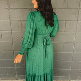 Swiss Dot Long Sleeve Button Maxi Dress - Evergreen