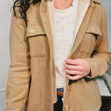 Contrast Hoodie Button Down Shacket - Mocha