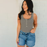 Striped & Solid Button Down Knit Tank Top - Black - Lace and Grace Boutique
