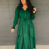 Lace Inset Long Sleeve Maxi Dress - Emerald
