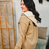 Contrast Hoodie Button Down Shacket - Mocha