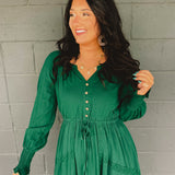 Lace Inset Long Sleeve Maxi Dress - Emerald