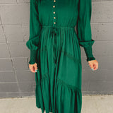 Lace Inset Long Sleeve Maxi Dress - Emerald