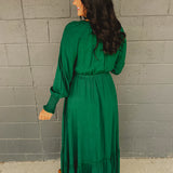 Lace Inset Long Sleeve Maxi Dress - Emerald