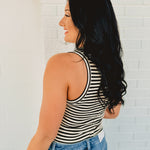 Striped & Solid Button Down Knit Tank Top - Black - Lace and Grace Boutique