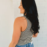 Striped & Solid Button Down Knit Tank Top - Black - Lace and Grace Boutique