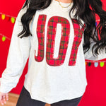 Joy Sequin Plaid Pullover Top - Heather Gray - Lace and Grace Boutique