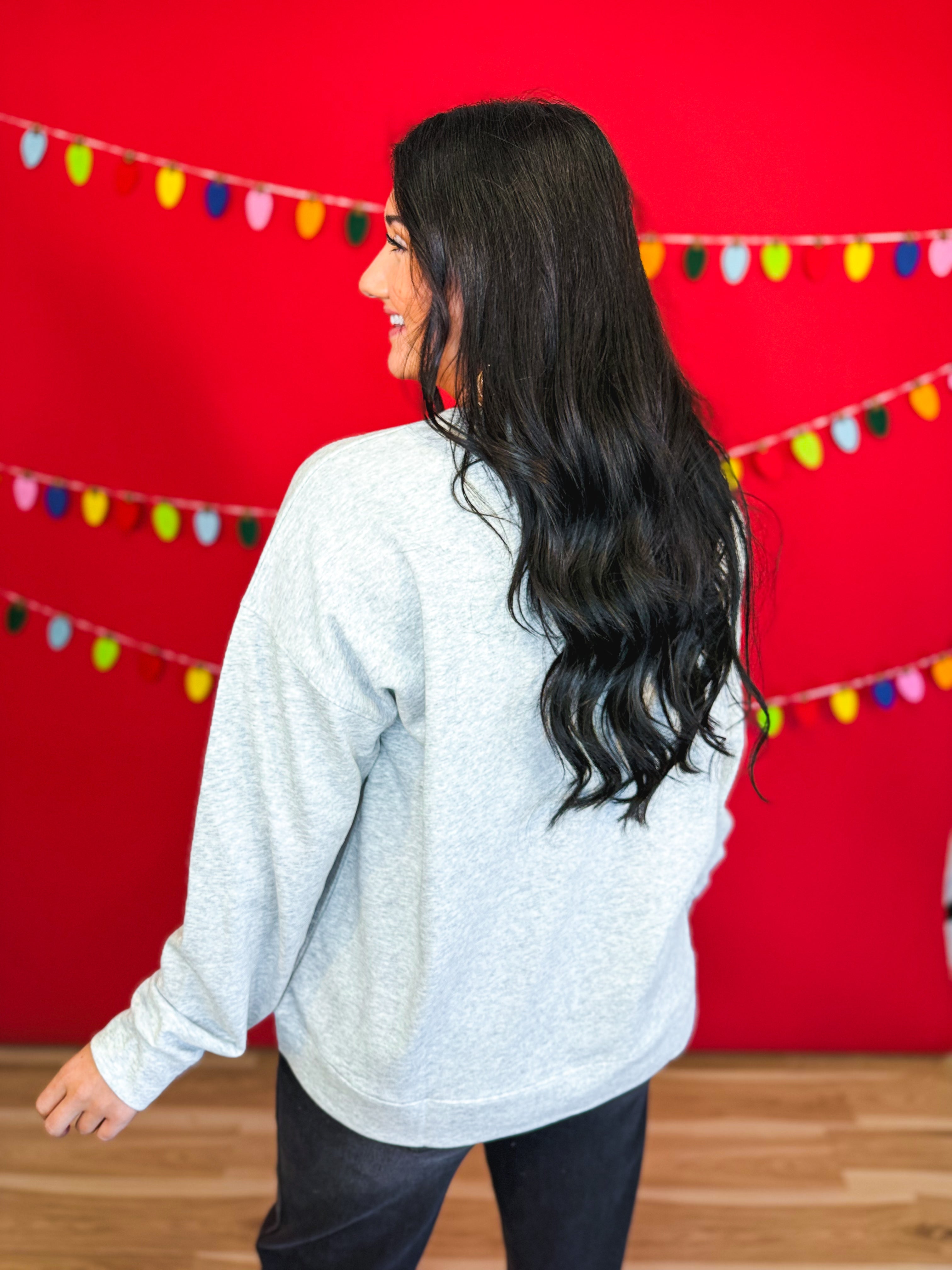 Joy Sequin Plaid Pullover Top - Heather Gray - Lace and Grace Boutique