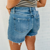 Climax High Rise Raw Hem Denim Shorts - Medium Wash - Lace and Grace Boutique