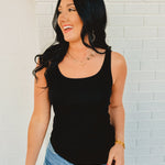Ribbed Padded Knit Tank Top - Black - Lace and Grace Boutique