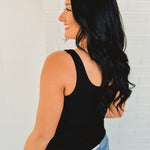 Ribbed Padded Knit Tank Top - Black - Lace and Grace Boutique