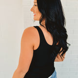 Ribbed Padded Knit Tank Top - Black - Lace and Grace Boutique