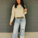 Crochet Detail Long Sleeve Sweater - Natural
