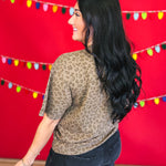 Merry Santa Leopard Print Graphic Tee - Brown - Lace and Grace Boutique