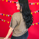 Merry Santa Leopard Print Graphic Tee - Brown - Lace and Grace Boutique