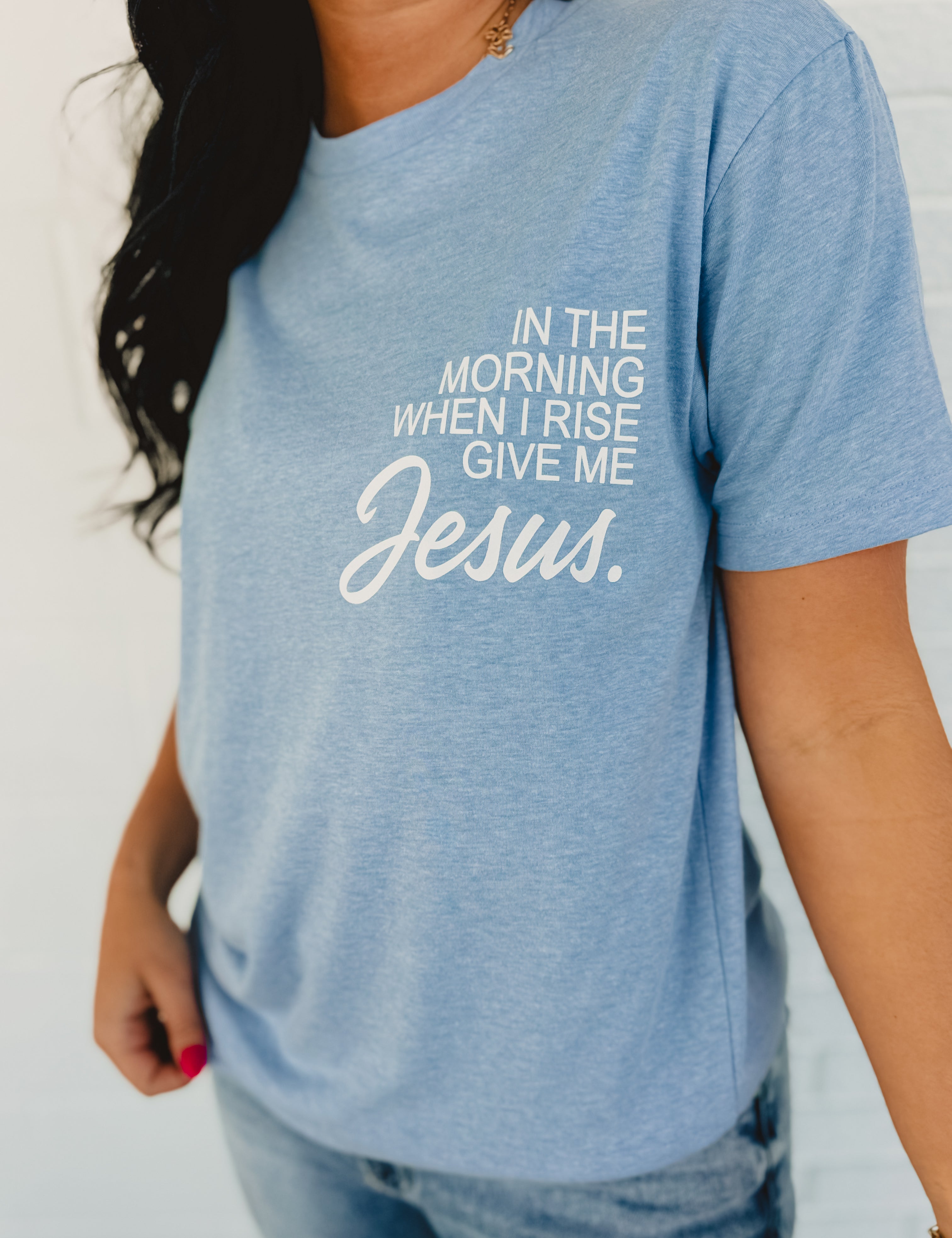 In The Morning Graphic Tee - Heather Blue - Lace and Grace Boutique