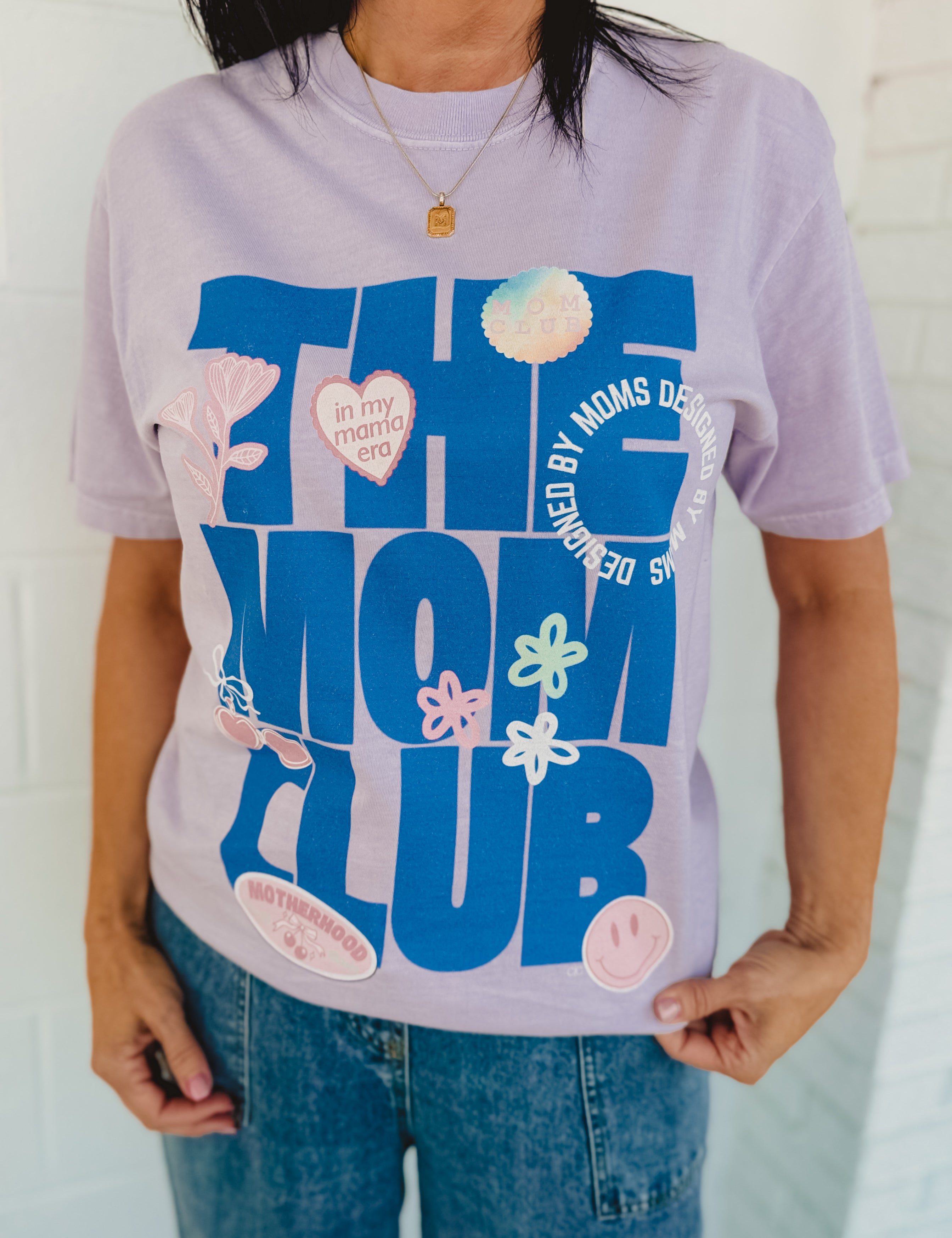 The Mom Club Sticker Patch Graphic Tee - Lavender - Lace and Grace Boutique