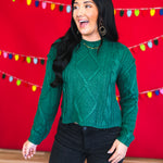 Cable Knit Drop Shoulder Sweater - Forest - Lace and Grace Boutique