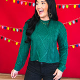 Cable Knit Drop Shoulder Sweater - Forest - Lace and Grace Boutique